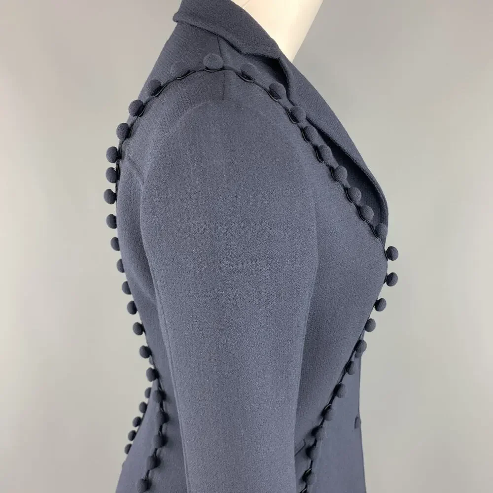 CHADO RALPH RUCCI Size 2 Navy Crepe Wool Button Trim Notch Lapel Jacket - Picture 6 of 10